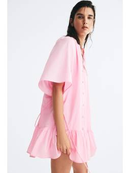 H&M - Women Pink Tie-Belt Shirt Dress
