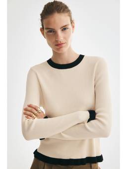 H&M - Women White Frill-Trimmed Rib-Knit Top