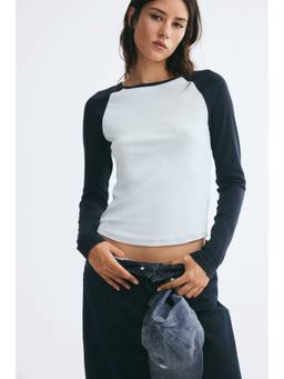 H&M - Women Turquoise Raglan-Sleeved Cotton Top