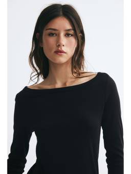 H&M - Women Black Long-Sleeved Boat-Neck Top