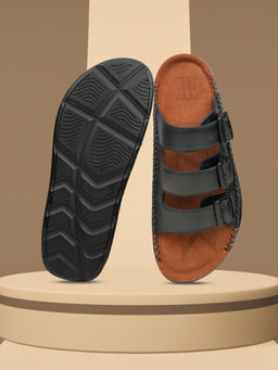 EZOK - Men Genuine Leather Sandals Black
