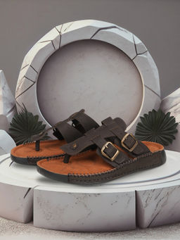 EZOK - Men Genuine Leather Sandals Brown