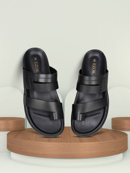 EZOK - Men Genuine Leather Sandals Black