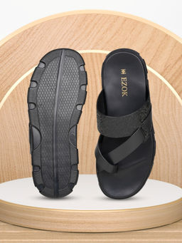 EZOK - Men Genuine Leather Sandals Black
