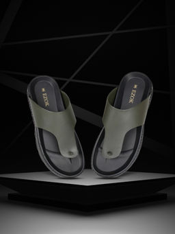EZOK - Men Genuine Leather Sandals Olive
