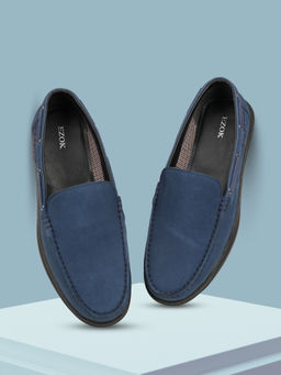 EZOK - Men Leather Slip On Casual Loafers Navy Blue