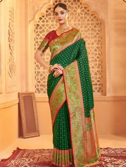 Sutriti - Majestic Dark Green Kanjivaram Bridal Heritage Collection Saree with Unstitched Blouse