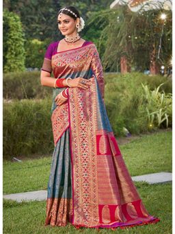 Sutriti - Majestic Blue Kanjivaram Bridal Heritage Collection Saree with Unstitched Blouse