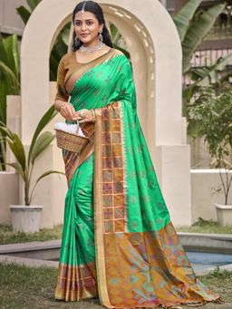 Sutriti - Green Pochampalli Elegant Traditional Wedding Festive Wear Saree with Unstitched Blouse