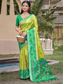 Sutriti - Pista Green Pochampalli Elegant Traditional Wedding Saree with Unstitched Blouse
