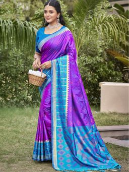 Sutriti - Violet Pochampalli Elegant Traditional Wedding Festive Wear Saree with Unstitched Blouse