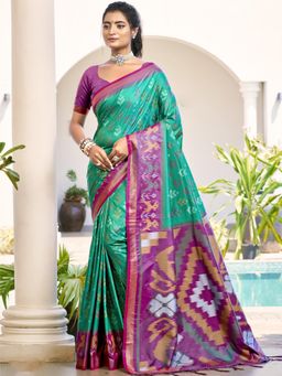 Sutriti - Rama Green Purple Pochampalli Soft Silk Saree with Unstitched Blouse