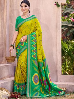 Sutriti - Yellow Pochampalli Elegant Traditional Wedding Saree with Unstitched Blouse