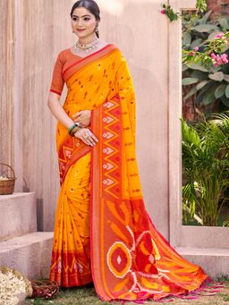 Sutriti - Mustard Pochampalli Elegant Traditional Wedding Festive Wear Saree with Unstitched Blouse