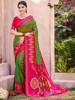 Sutriti - Olive Pochampalli Elegant Traditional Wedding Saree with Unstitched Blouse