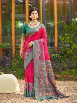 Sutriti - Pink Pochampalli for Women Wedding Festive Wear Saree with Unstitched Blouse