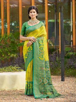 Sutriti - Yellow Pochampalli for Women Wedding Festive Wear Saree with Unstitched Blouse