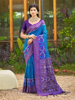 Sutriti - Blue Pochampalli for Women Wedding Festive Wear Saree with Unstitched Blouse