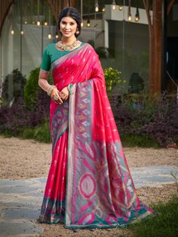 Sutriti - Pink Pochampalli Traditional Wedding Festive Wear Saree with Unstitched Blouse