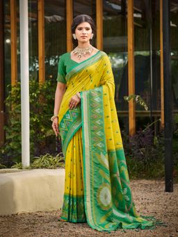Sutriti - Yellow Pochampalli Traditional Wedding Festive Wear Saree with Unstitched Blouse