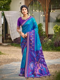 Sutriti - Blue Pochampalli Traditional Wedding Festive Wear Saree with Unstitched Blouse