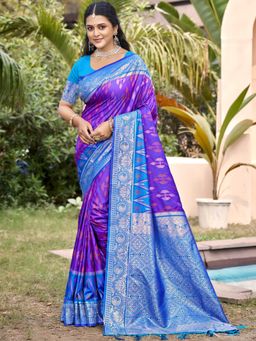 Sutriti - Violet Pochampalli Elegant Traditional Wedding Festive Wear Saree with Unstitched Blouse