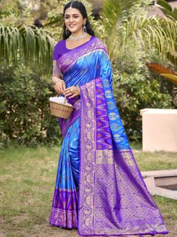 Sutriti - Blue Pochampalli Elegant Traditional Wedding Festive Wear Saree with Unstitched Blouse