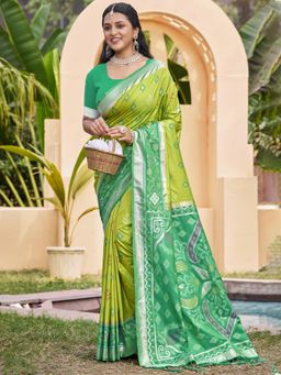 Sutriti - Light Green Pochampalli Elegant Traditional Festive Wear Saree with Unstitched Blouse