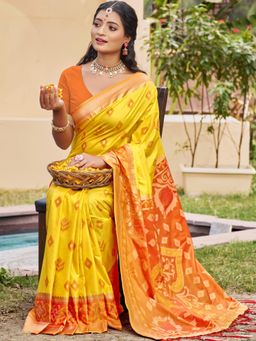 Sutriti - Yellow Pochampalli Elegant Traditional Wedding Festive Wear Saree with Unstitched Blouse