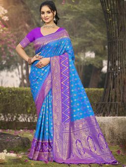 Sutriti - Blue Pochampalli Elegant Traditional Wedding Festive Wear Saree with Unstitched Blouse