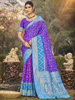 Sutriti - Violet Pochampalli Elegant Traditional Wedding Festive Wear Saree with Unstitched Blouse