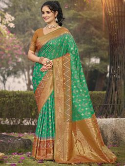 Sutriti - Green Pochampalli Elegant Traditional Wedding Festive Wear Saree with Unstitched Blouse