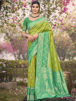 Sutriti - Pista Green Pochampalli Elegant Traditional Festive Wear Saree with Unstitched Blouse