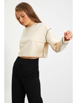 Trendyol - Womens Beige Solid/plain Cropped Sweatshirt