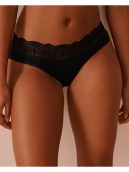 La Vie En Rose - Black Cotton Lace Detail Hiphugger Panty