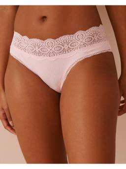 La Vie En Rose - White Cotton Lace Detail Hiphugger Panty