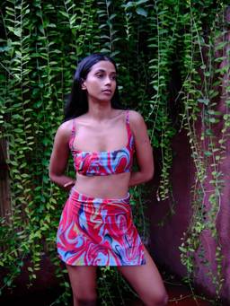 IZSI - Red Cayenne Wave Print Box Bikini Top