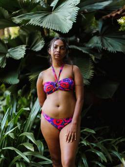 IZSI - Removable Halter Straps Floral Purple Oriental Poppy Print Ring Bikini Top