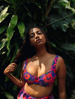 IZSI - Floral Purple Oriental Poppy Print Wired Ruched Bikini Top