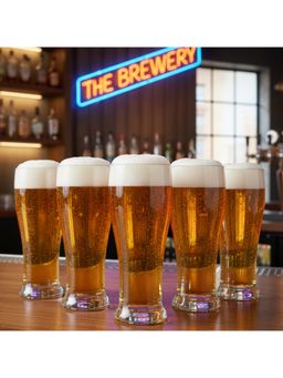 BlackCarrot - Premium Lead Free Transparent Beer (Flute) Glasses (Pack of 6)