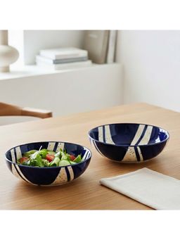 BlackCarrot - Stoneware Premium Blue Splash Snack Bowl (Pack of 2)