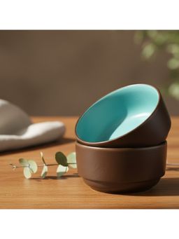BlackCarrot - 2-Piece Brown & Blue Ceramic Snack Bowl Set