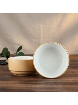 BlackCarrot - 2-Piece Biege & White Ceramic Snack Bowl Set