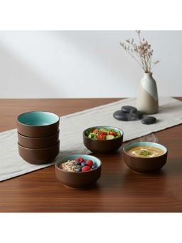 BlackCarrot - 6-Piece Brown & Blue Ceramic Small Bowl Set