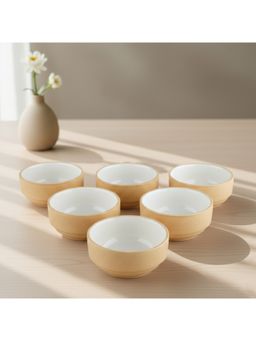 BlackCarrot - 6-Piece Beige & White Ceramic Small Bowl Set
