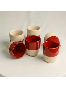 BlackCarrot - 6 Piece White & Red Ceramic Cup Set