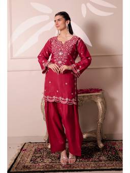HOUSE OF KARI - Deep Wine Sequin Sheesha Silk Kurta and Salwar