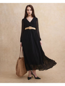 RAREISM - Janclin Primary Black Fit & Flare Maxi Dress