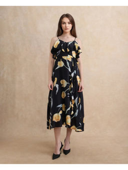 RAREISM - Jantoto Primary Black Fit & Flare Midi Dress