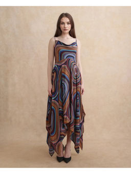 RAREISM - Janudya Dark Multi Color Fit & Flare Maxi Dress